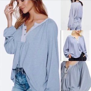 FREE PEOPLE -  WE THE FREE Acadia Blue Henley Top Size XS (fits up to XL)